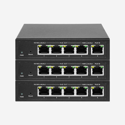Port Trunking, 5 × 10/100/1000Mbps RJ45 Ports เครื่องปรับ PoE ที่ไม่จัดการ ด้วยพลังงานออก PoE 60W