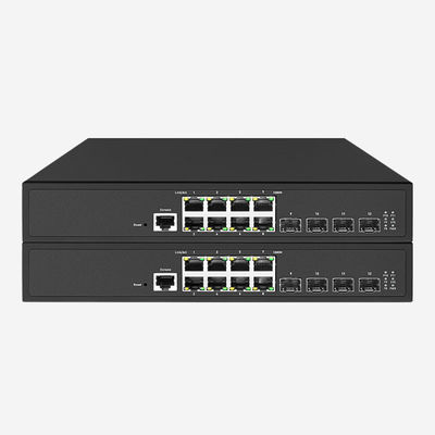 การสนับสนุน PoE / ความเร็วพอร์ต 10Gbps, 4 สวิตช์ SFP+ 10Gbps พร้อมพอร์ต RJ45 8 กิ๊กบิต, QoS, ACL, SSL