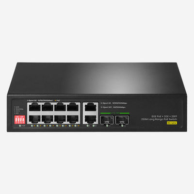 สวิตช์โง่ที่ไม่ถูกบริหารด้วย 10 Gigabit RJ45 และ 2G SFP สําหรับการแก้ไขเครือข่ายที่เรียบง่าย